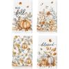 Artoid Mode Pumpkin Hello Fall Kitchen Towels Dish Towels, 18×26 Inch Autumn Blessed Floral Leaves Decoration Hand Towels Set of 4