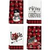 Artoid Mode Red Buffalo Plaid Truck Snowman Christmas Kitchen Towels Dish Towels, 18×26 Inch Farmhouse Holiday Winter Decoration Cleaning Set of 4(Red)