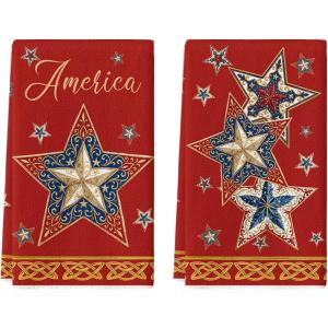 Artoid Mode Beige Lace Star America 4th of July Kitchen Towels Dish Towels, 18×26 Inch Independence Day Decoration Cleaning Set of 2(Red)