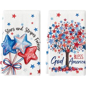 Artoid Mode Bowknot Balloon Star Tree 4th of July Kitchen Towels Dish Towels, 18×26 Inch Independence Day Decoration Cleaning Set of 2