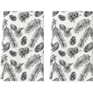 Artoid Mode Brown Pinecone Pine Branch Winter Kitchen Towels Dish Towels, 18×26 Inch Farmhouse Holiday Decoration Cleaning Set of 2