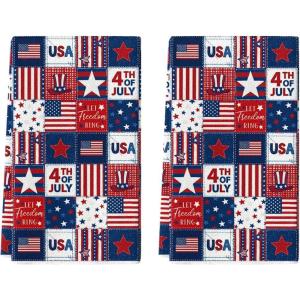Artoid Mode Checkered Stripes Star Hat Freedom 4th of July Kitchen Towels Dish Towels, 18×26 Inch Independence Day Decoration Cleaning Set of 2