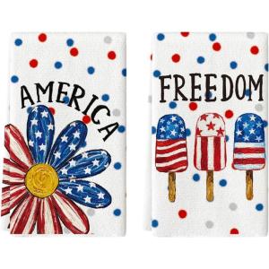 Artoid Mode Colorful Sunflower Ice Cream 4th of July Kitchen Towels Dish Towels, 18×26 Inch Independence Day Decoration Cleaning Set of 2