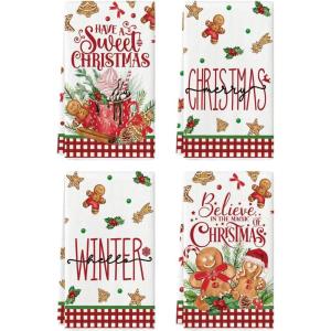 Artoid Mode Gingerbread Have A Sweet Christmas Kitchen Towels Dish Towels, 18×26 Inch Daily Holly Winter Decoration Hand Towels Set of 4