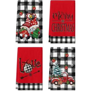 Artoid Mode Gnome Truck Believe Merry Christmas Kitchen Towels Dish Towels, 18×26 Inch Farmhouse Holiday Winter Decoration Cleaning Set of 4(Black)