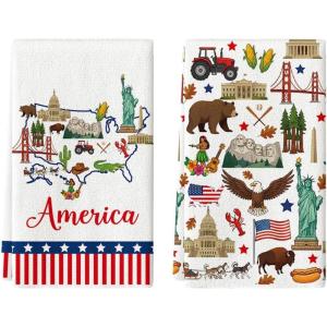 Artoid Mode Stripes Star America Theme 4th of July Kitchen Towels Dish Towels, 18×26 Inch Independence Day Decoration Cleaning Set of 2
