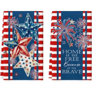 Artoid Mode Stripes Star Fireworks 4th of July Kitchen Towels Dish Towels, 18×26 Inch Independence Day Decoration Cleaning Set of 2