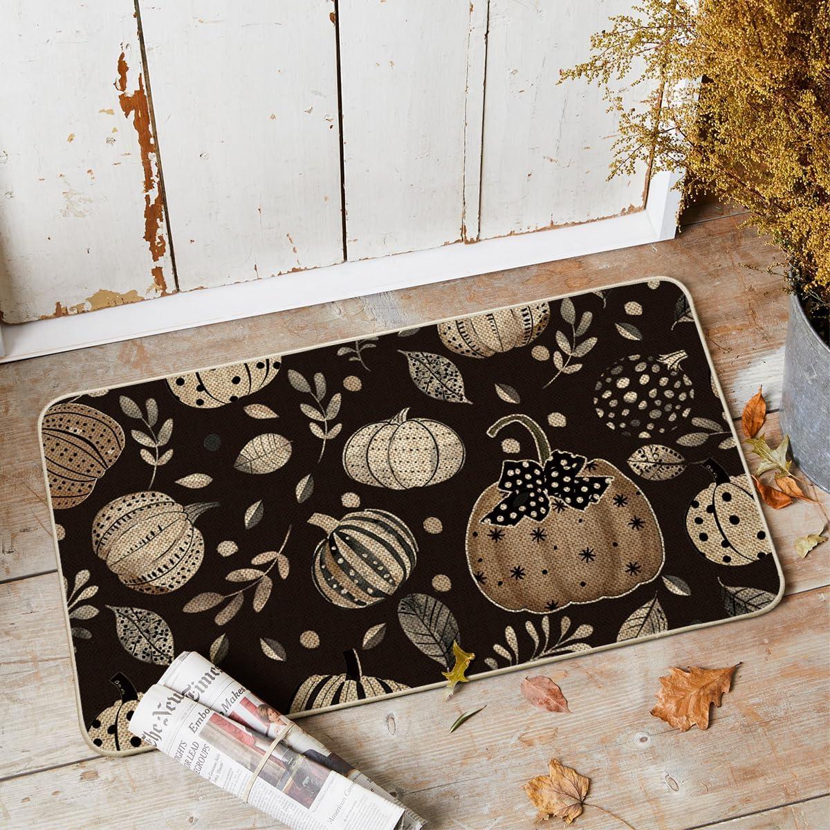 image:imageArtoid Mode Black Pumpkin Fall Doormat Autumn Maple Leaves Home Decor LowProfile Door Mat Switch Rug Floor Mat for Indoor Outdoor 17x29 Inch
