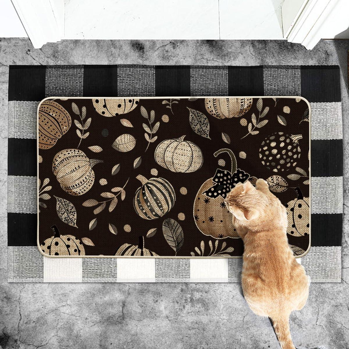 image:imageArtoid Mode Black Pumpkin Fall Doormat Autumn Maple Leaves Home Decor LowProfile Door Mat Switch Rug Floor Mat for Indoor Outdoor 17x29 Inch