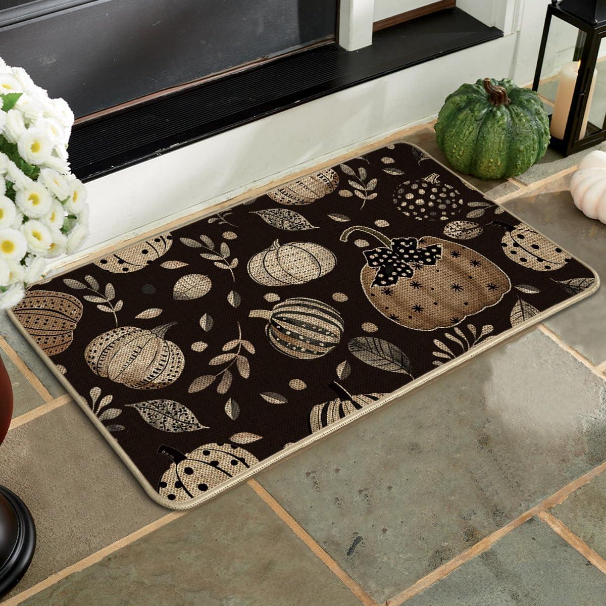 image:imageArtoid Mode Black Pumpkin Fall Doormat Autumn Maple Leaves Home Decor LowProfile Door Mat Switch Rug Floor Mat for Indoor Outdoor 17x29 Inch