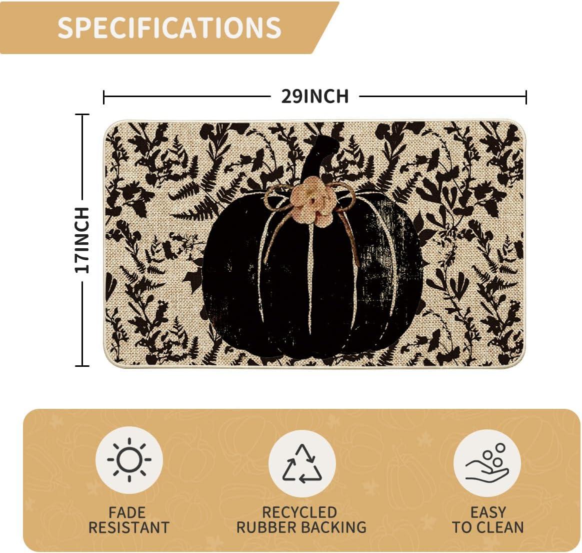 image:imageArtoid Mode Black Pumpkin Maple Leaves Fall Doormat Autumn Home Decor LowProfile Door Mat Switch Rug Floor Mat for Indoor Outdoor 17x29 Inch