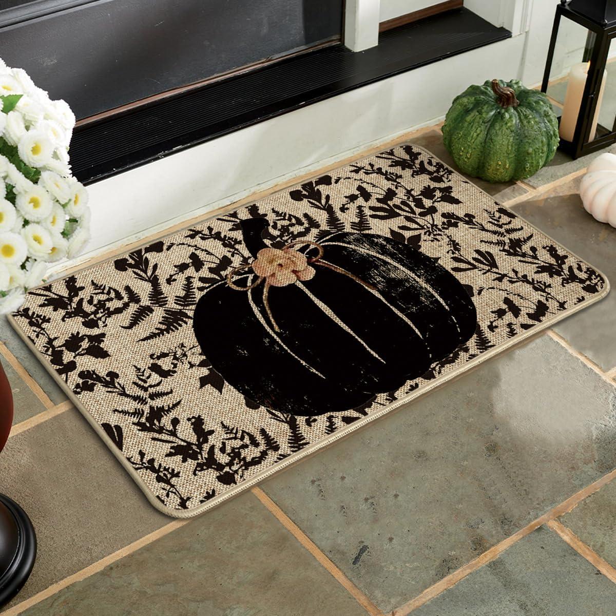 image:imageArtoid Mode Black Pumpkin Maple Leaves Fall Doormat Autumn Home Decor LowProfile Door Mat Switch Rug Floor Mat for Indoor Outdoor 17x29 Inch