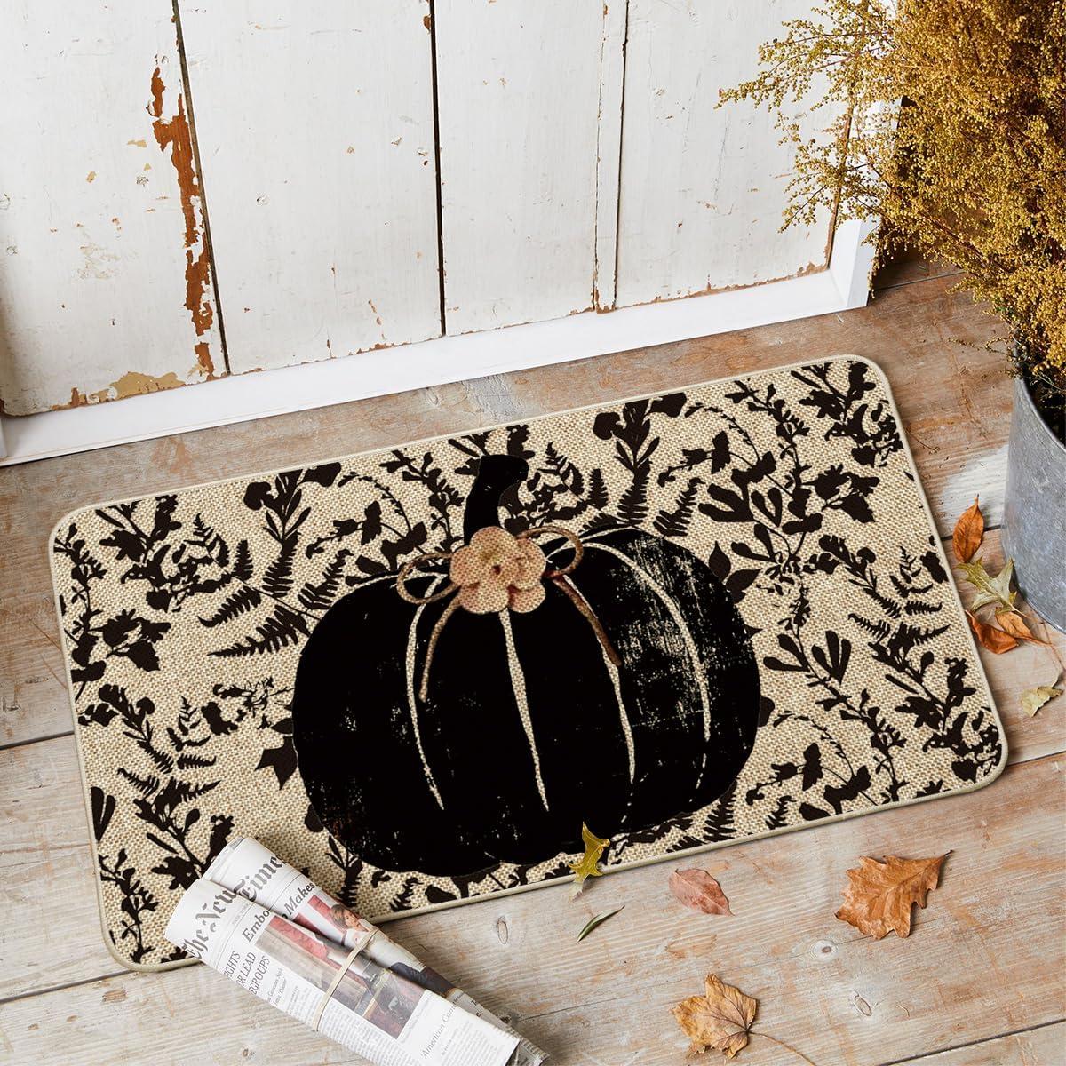 image:imageArtoid Mode Black Pumpkin Maple Leaves Fall Doormat Autumn Home Decor LowProfile Door Mat Switch Rug Floor Mat for Indoor Outdoor 17x29 Inch