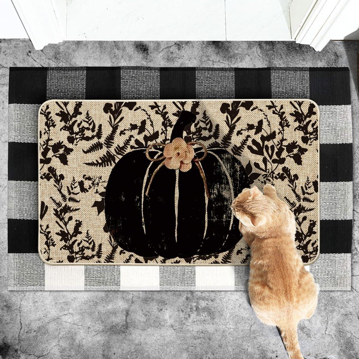 image:imageArtoid Mode Black Pumpkin Maple Leaves Fall Doormat Autumn Home Decor LowProfile Door Mat Switch Rug Floor Mat for Indoor Outdoor 17x29 Inch