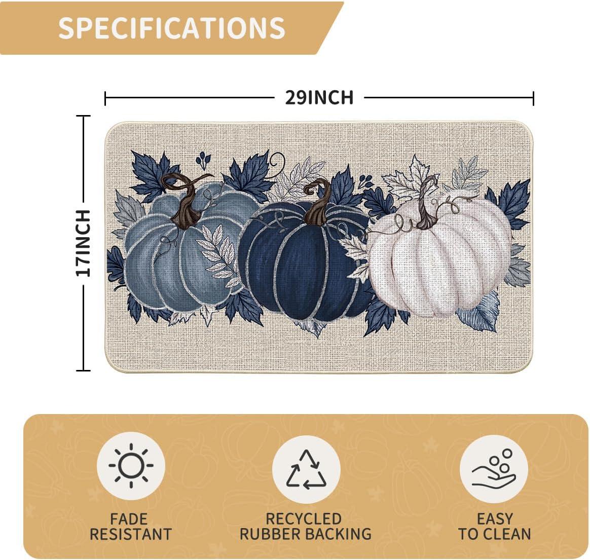 image:imageArtoid Mode Blue Maple Leaves Pumpkin Fall Doormat Autumn Home Decor LowProfile Door Mat Switch Rug Floor Mat for Indoor Outdoor 17x29 InchBlue