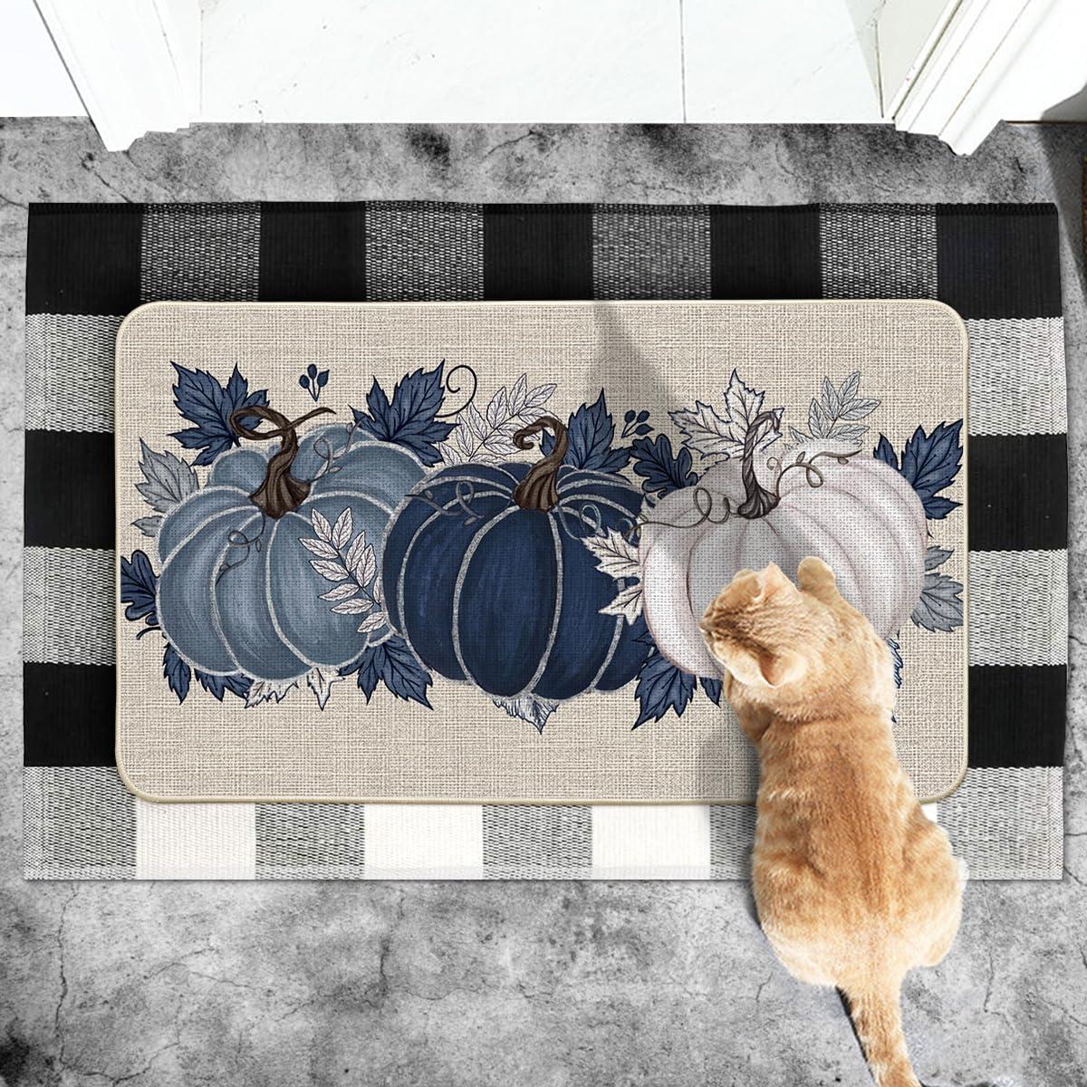 image:imageArtoid Mode Blue Maple Leaves Pumpkin Fall Doormat Autumn Home Decor LowProfile Door Mat Switch Rug Floor Mat for Indoor Outdoor 17x29 InchBlue