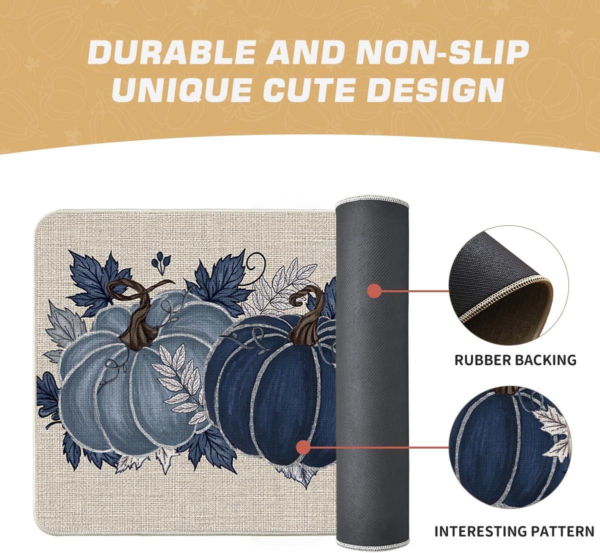 image:imageArtoid Mode Blue Maple Leaves Pumpkin Fall Doormat Autumn Home Decor LowProfile Door Mat Switch Rug Floor Mat for Indoor Outdoor 17x29 InchBlue