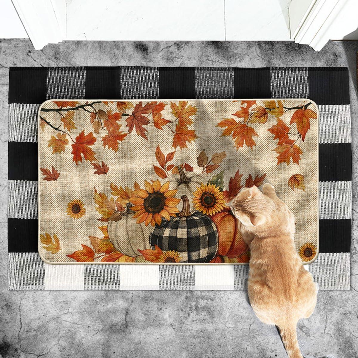 image:imageArtoid Mode Buffalo Plaid Pumpkin Maple Leaves Sunflower Fall Doormat Autumn Home Decor LowProfile Door Mat Switch Rug Floor Mat for Indoor Outdoor 17x29 Inch