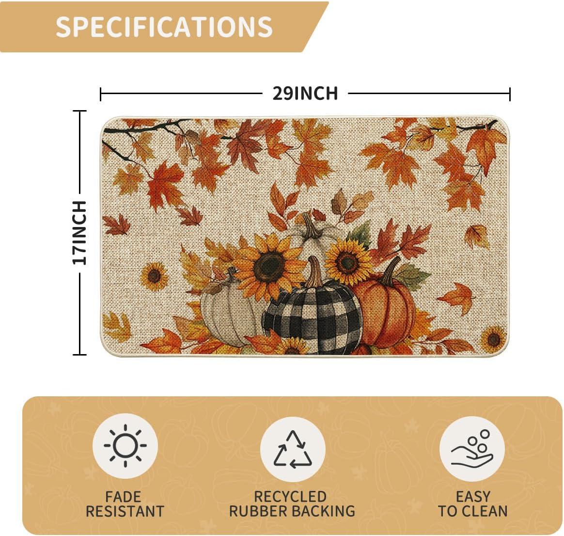 image:imageArtoid Mode Buffalo Plaid Pumpkin Maple Leaves Sunflower Fall Doormat Autumn Home Decor LowProfile Door Mat Switch Rug Floor Mat for Indoor Outdoor 17x29 Inch