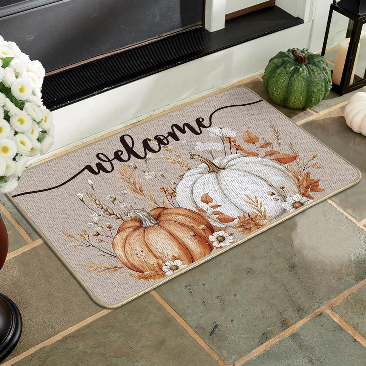 image:imageArtoid Mode Flowers Pumpkin Welcome Fall Doormat Autumn Home Decor LowProfile Door Mat Switch Rug Floor Mat for Indoor Outdoor 17x29 Inch