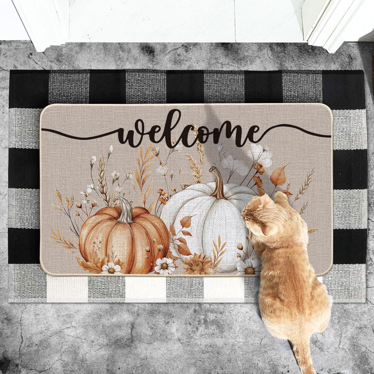 image:imageArtoid Mode Flowers Pumpkin Welcome Fall Doormat Autumn Home Decor LowProfile Door Mat Switch Rug Floor Mat for Indoor Outdoor 17x29 Inch
