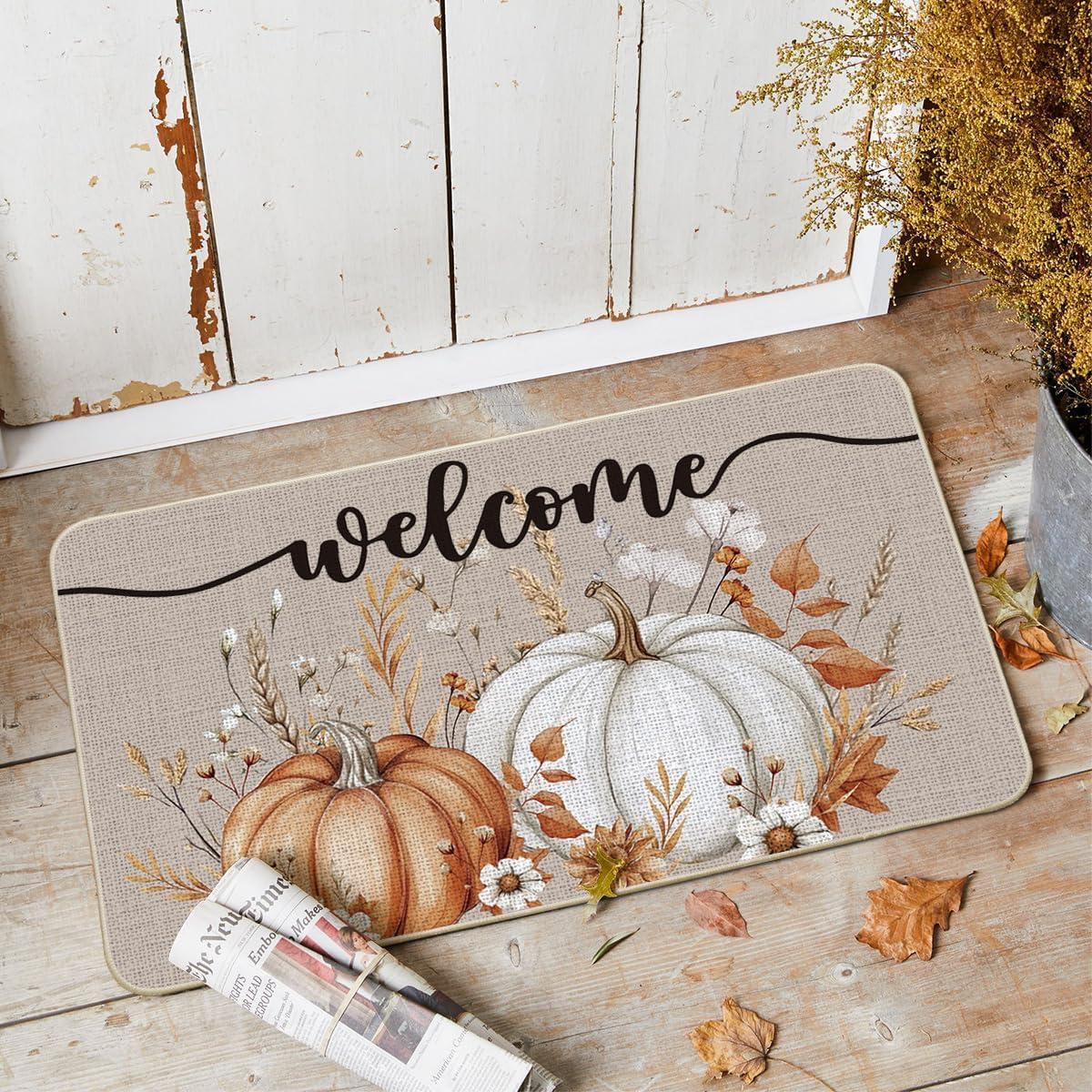 image:imageArtoid Mode Flowers Pumpkin Welcome Fall Doormat Autumn Home Decor LowProfile Door Mat Switch Rug Floor Mat for Indoor Outdoor 17x29 Inch