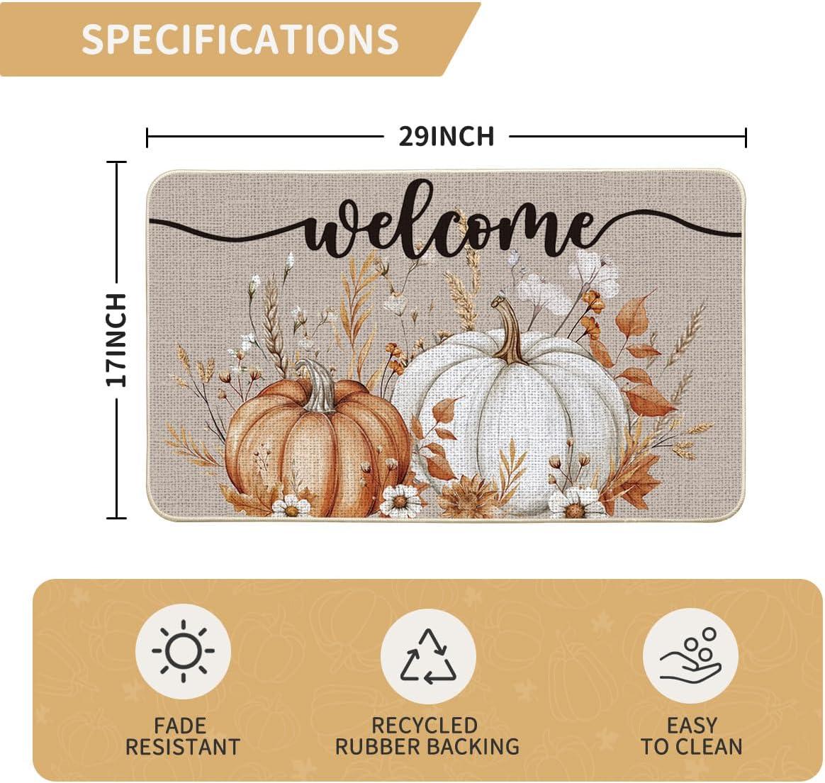 image:imageArtoid Mode Flowers Pumpkin Welcome Fall Doormat Autumn Home Decor LowProfile Door Mat Switch Rug Floor Mat for Indoor Outdoor 17x29 Inch