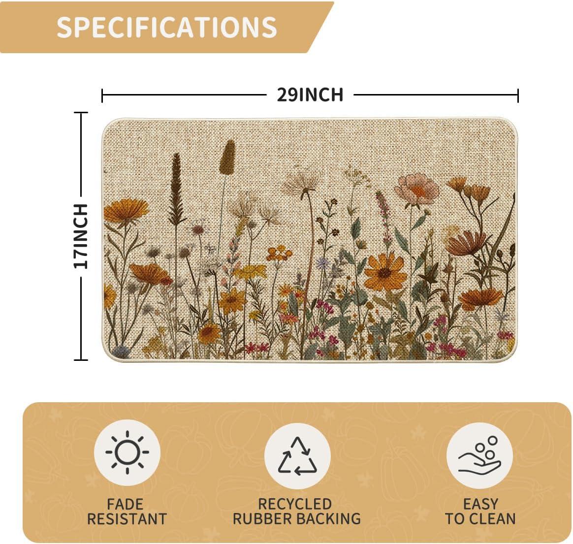 image:imageArtoid Mode Flowers and Grass Fall DoormatAutumn Home Decor LowProfile Switch Rug Door Mat Floor Mat for Indoor Outdoor 17x29 Inch
