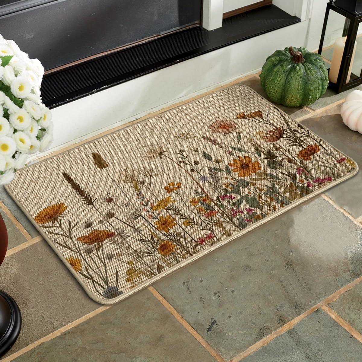 image:imageArtoid Mode Flowers and Grass Fall DoormatAutumn Home Decor LowProfile Switch Rug Door Mat Floor Mat for Indoor Outdoor 17x29 Inch