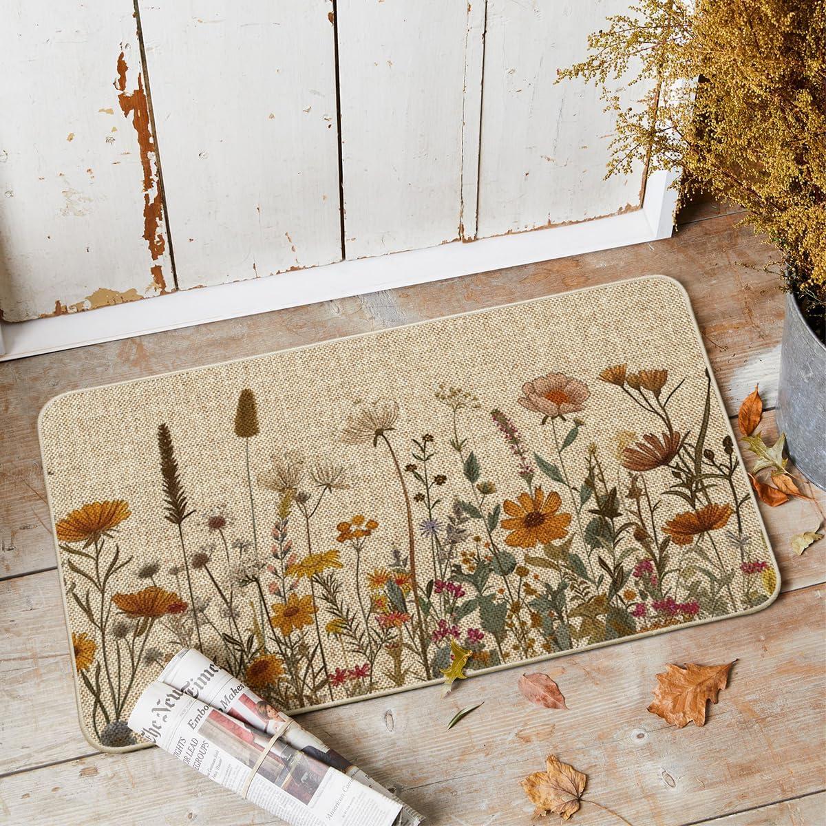 image:imageArtoid Mode Flowers and Grass Fall DoormatAutumn Home Decor LowProfile Switch Rug Door Mat Floor Mat for Indoor Outdoor 17x29 Inch