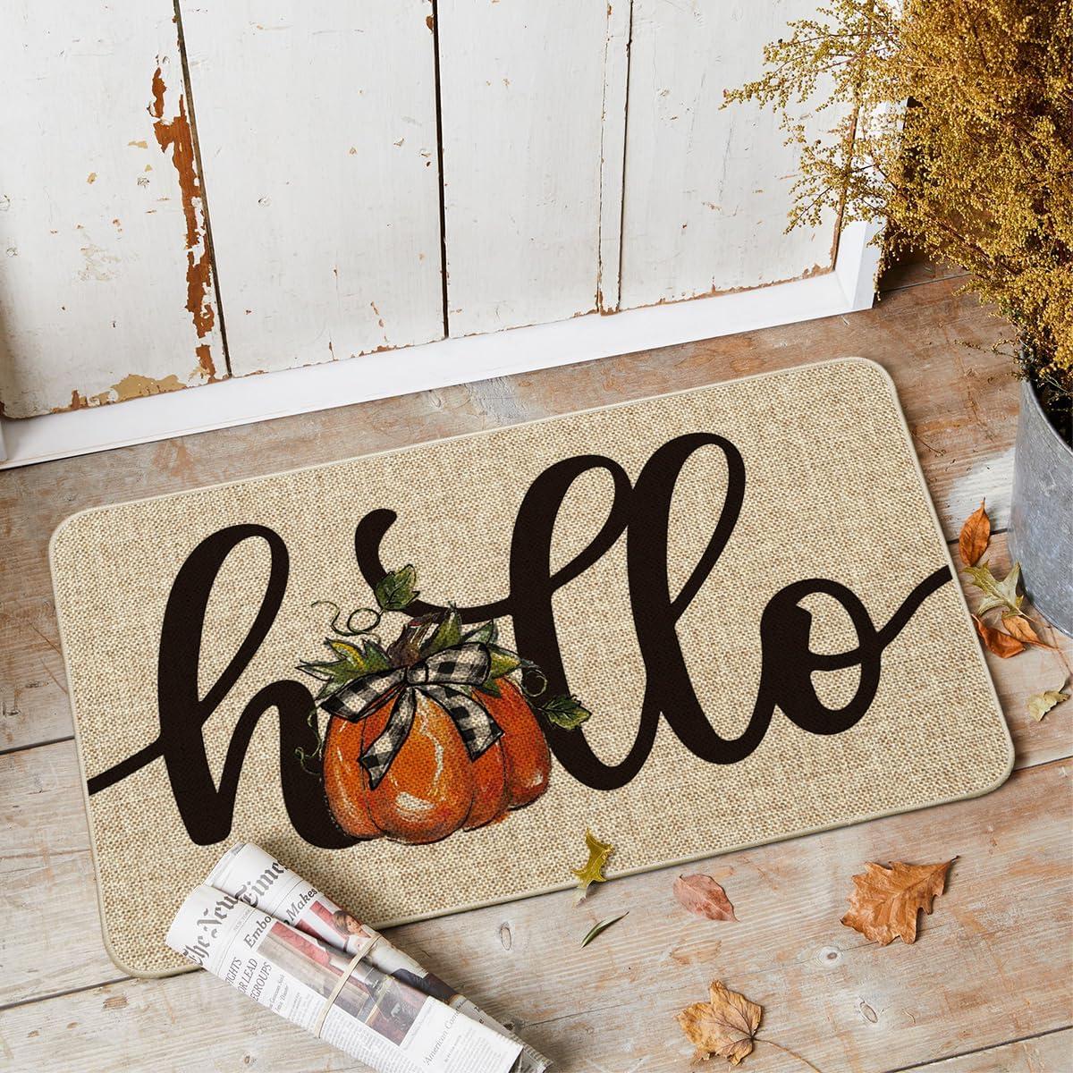 image:imageArtoid Mode Hello Pumpkin Fall Doormat Autumn Home Decor LowProfile Switch Rug Door Mat Floor Mat for Indoor Outdoor 17x29 InchBeige