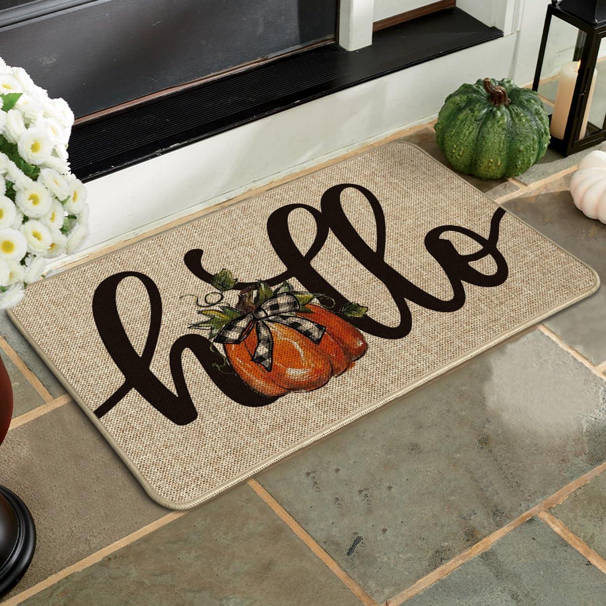 image:imageArtoid Mode Hello Pumpkin Fall Doormat Autumn Home Decor LowProfile Switch Rug Door Mat Floor Mat for Indoor Outdoor 17x29 InchBeige
