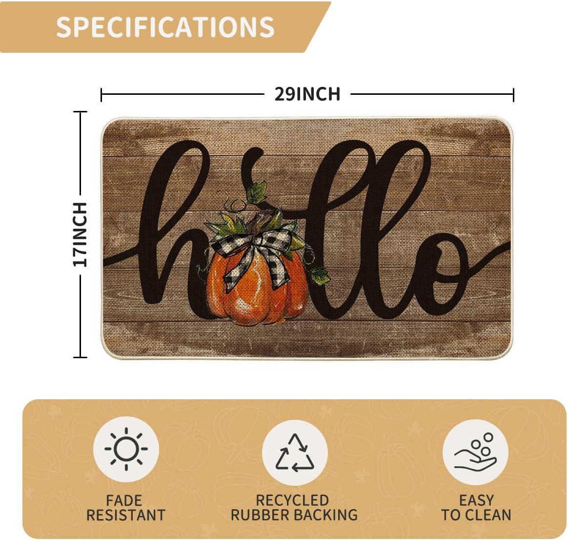 image:imageArtoid Mode Hello Pumpkin Fall Doormat Autumn Home Decor LowProfile Switch Rug Door Mat Floor Mat for Indoor Outdoor 17x29 InchBrown