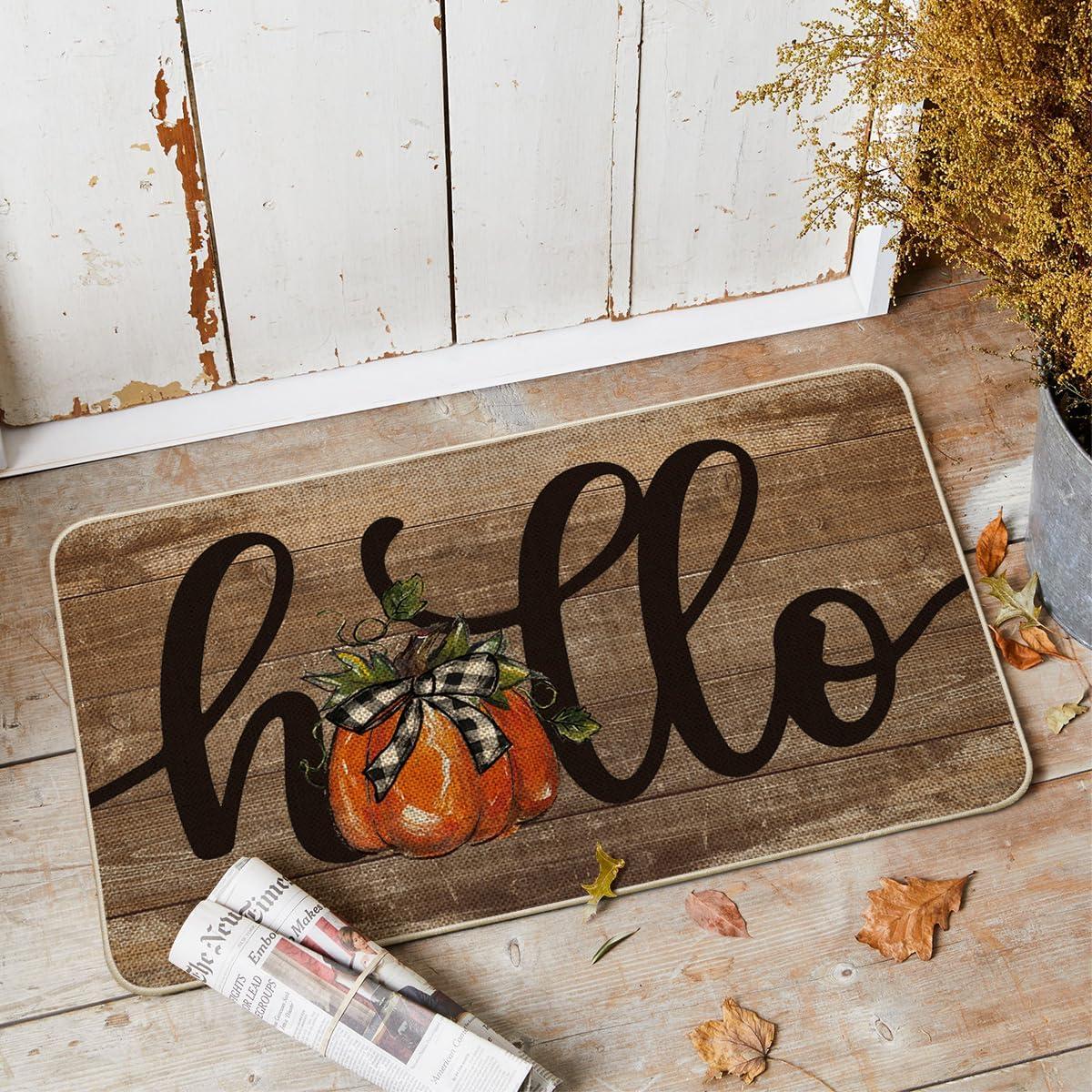 image:imageArtoid Mode Hello Pumpkin Fall Doormat Autumn Home Decor LowProfile Switch Rug Door Mat Floor Mat for Indoor Outdoor 17x29 InchBrown