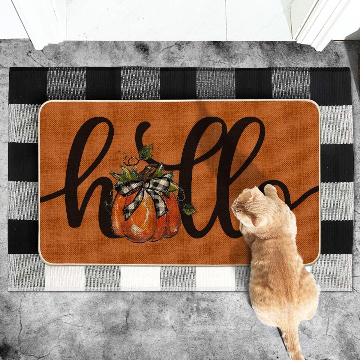 image:imageArtoid Mode Hello Pumpkin Fall Doormat Autumn Home Decor LowProfile Switch Rug Door Mat Floor Mat for Indoor Outdoor 17x29 InchOrange