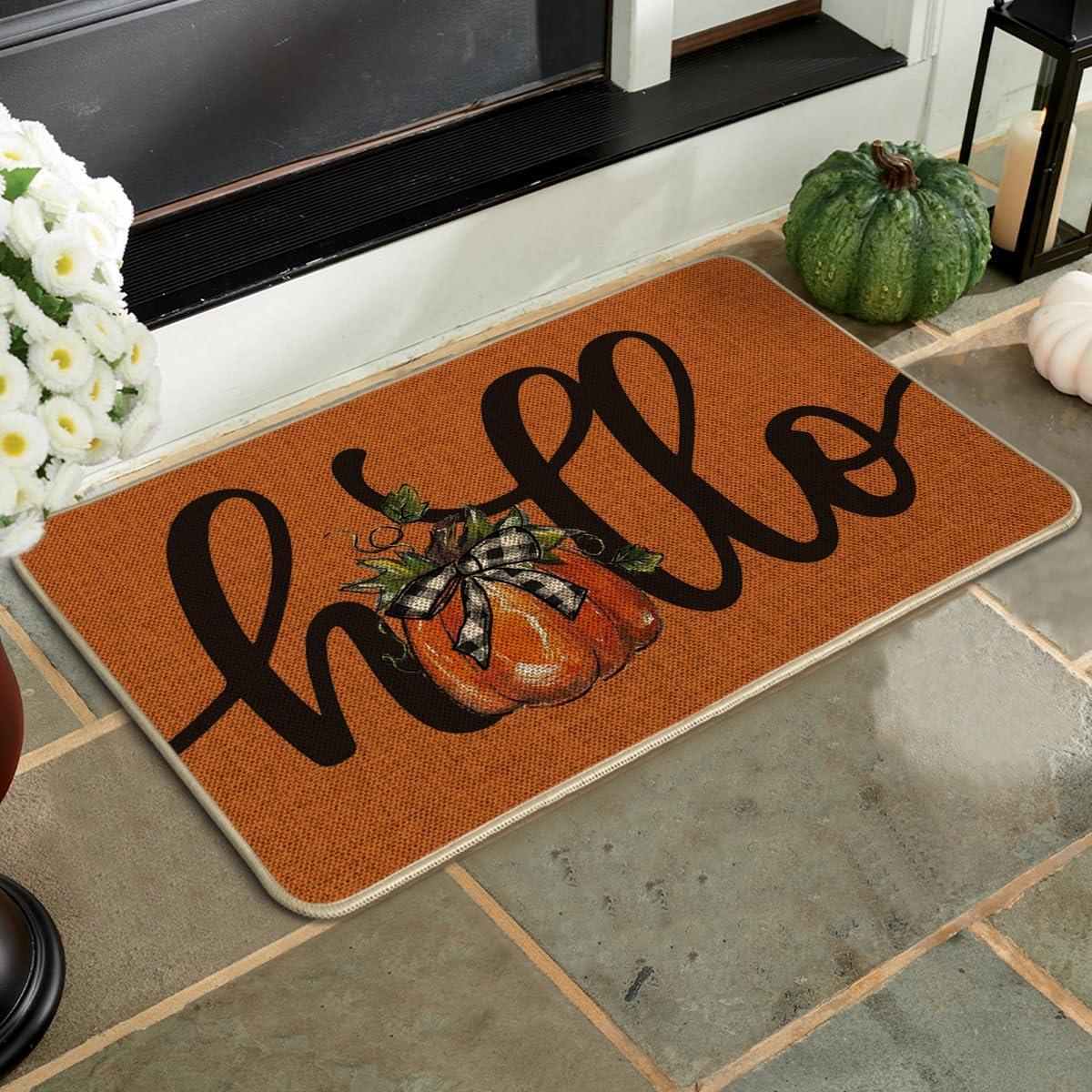 image:imageArtoid Mode Hello Pumpkin Fall Doormat Autumn Home Decor LowProfile Switch Rug Door Mat Floor Mat for Indoor Outdoor 17x29 InchOrange