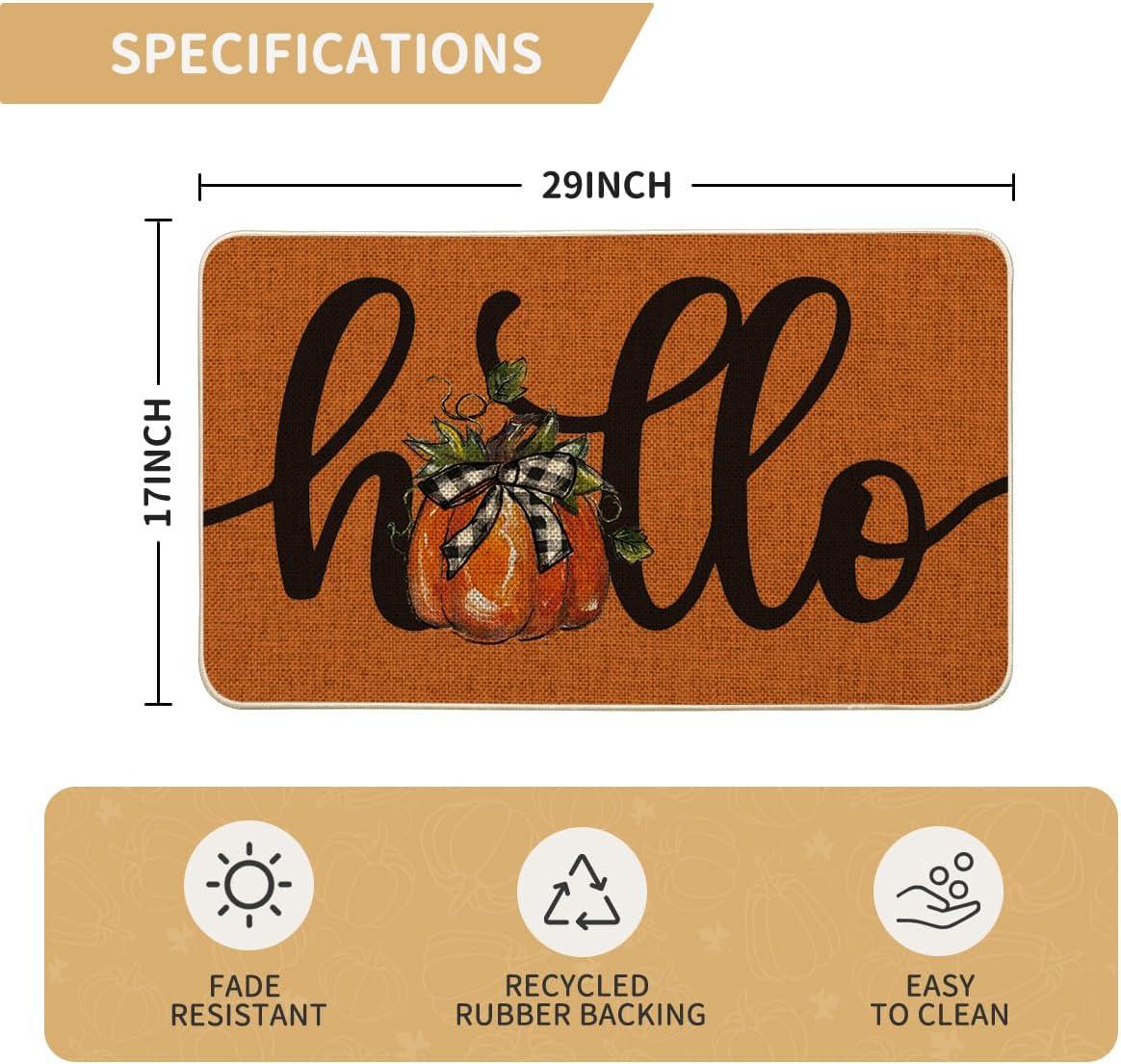image:imageArtoid Mode Hello Pumpkin Fall Doormat Autumn Home Decor LowProfile Switch Rug Door Mat Floor Mat for Indoor Outdoor 17x29 InchOrange