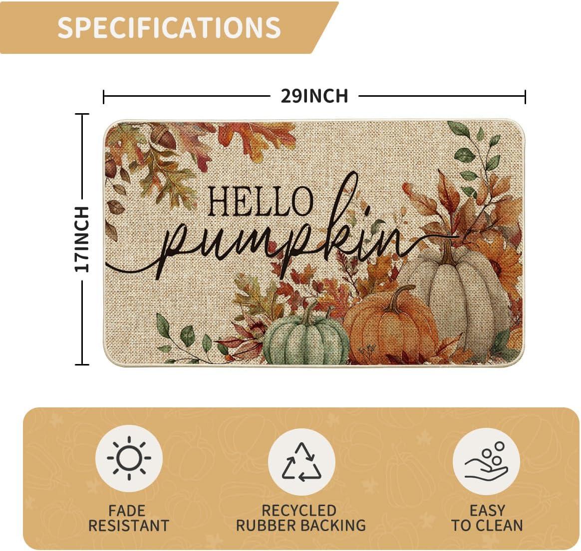 image:imageArtoid Mode Hello Pumpkin Maple Leaves Fall Doormat Autumn Home Decor LowProfile Door Mat Switch Rug Floor Mat for Indoor Outdoor 17x29 Inch