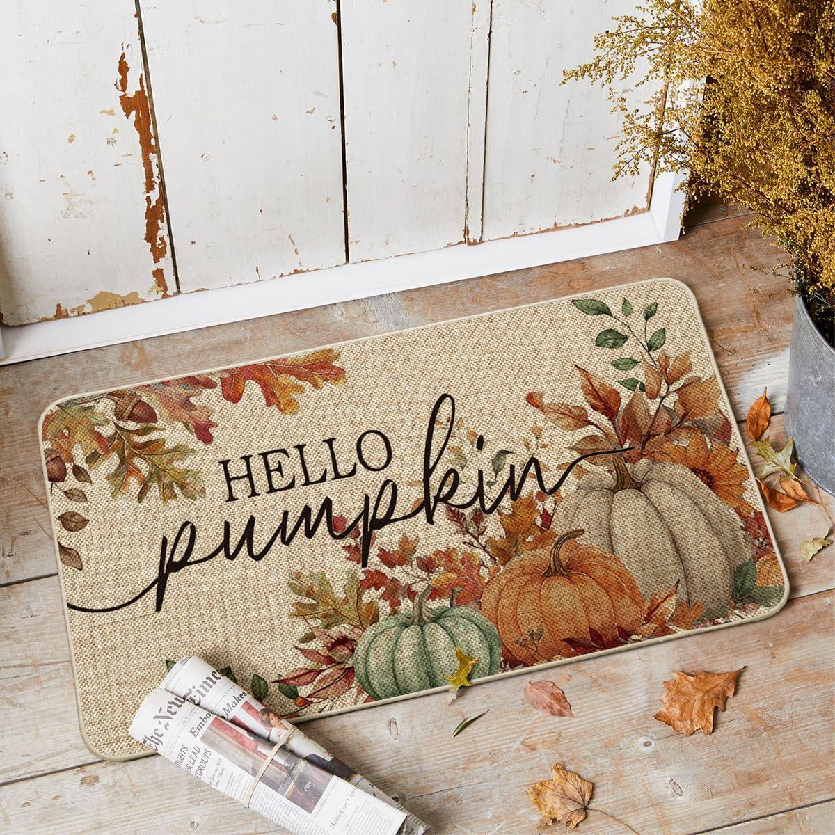 image:imageArtoid Mode Hello Pumpkin Maple Leaves Fall Doormat Autumn Home Decor LowProfile Door Mat Switch Rug Floor Mat for Indoor Outdoor 17x29 Inch
