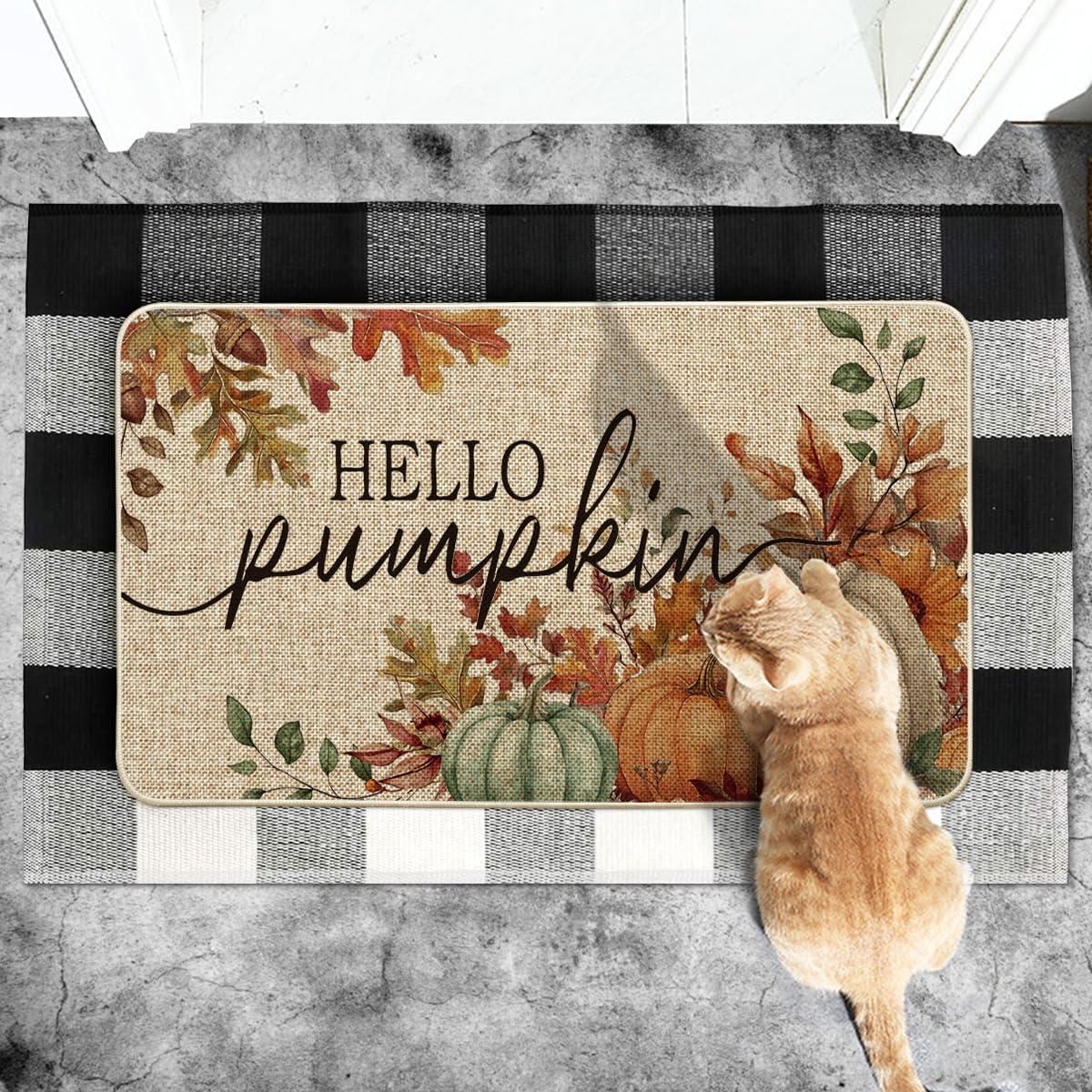 image:imageArtoid Mode Hello Pumpkin Maple Leaves Fall Doormat Autumn Home Decor LowProfile Door Mat Switch Rug Floor Mat for Indoor Outdoor 17x29 Inch