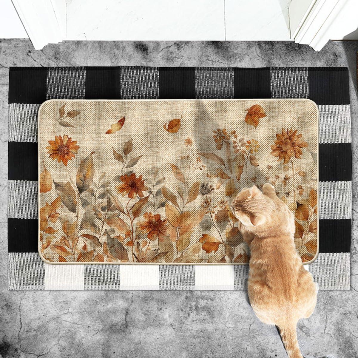 image:imageArtoid Mode Leaves and Flowers Fall DoormatAutumn Home Decor LowProfile Switch Rug Door Mat Floor Mat for Indoor Outdoor 17x29 Inch