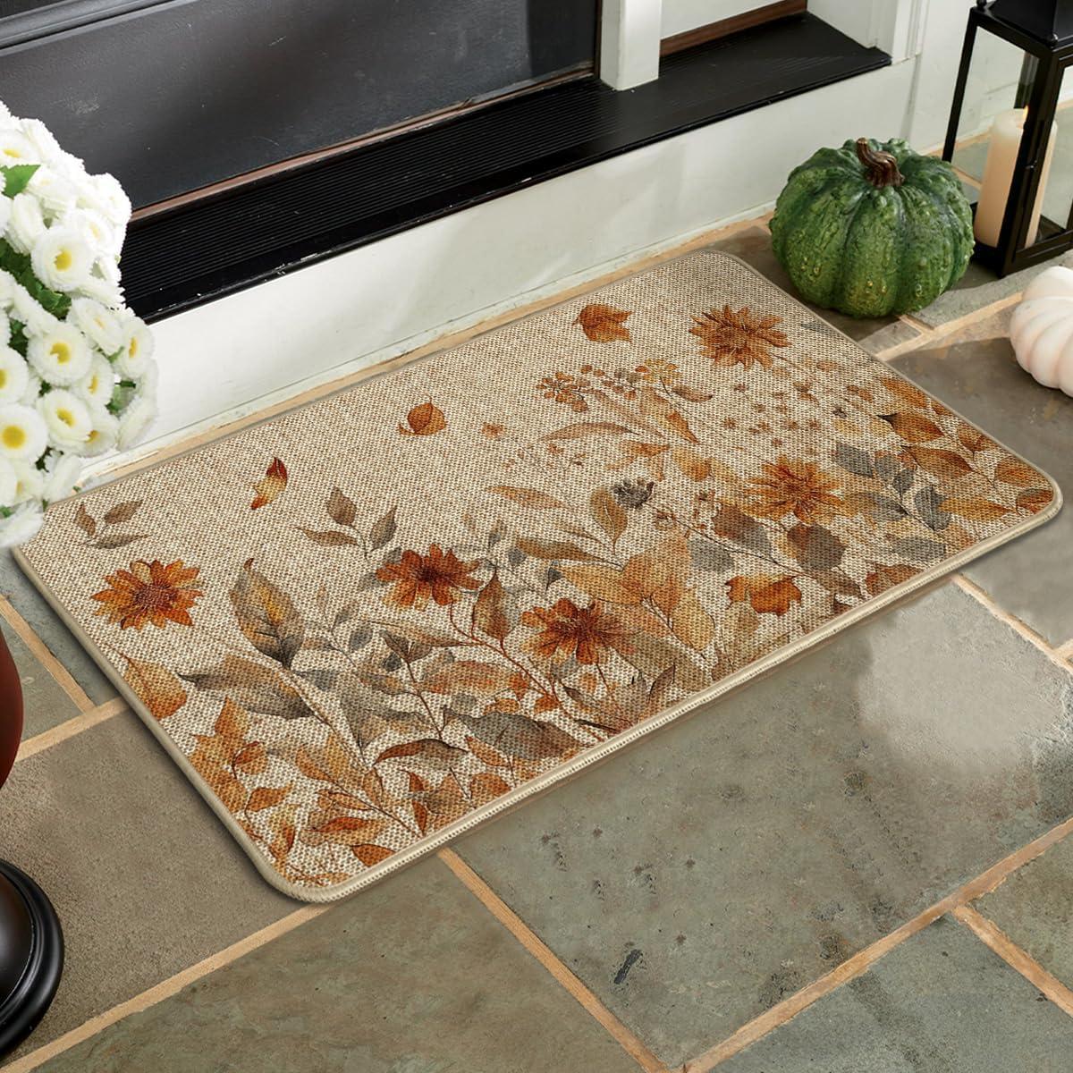 image:imageArtoid Mode Leaves and Flowers Fall DoormatAutumn Home Decor LowProfile Switch Rug Door Mat Floor Mat for Indoor Outdoor 17x29 Inch
