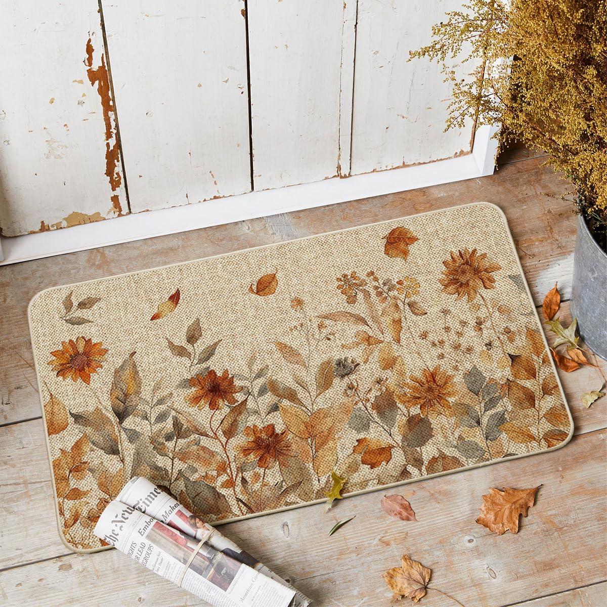 image:imageArtoid Mode Leaves and Flowers Fall DoormatAutumn Home Decor LowProfile Switch Rug Door Mat Floor Mat for Indoor Outdoor 17x29 Inch