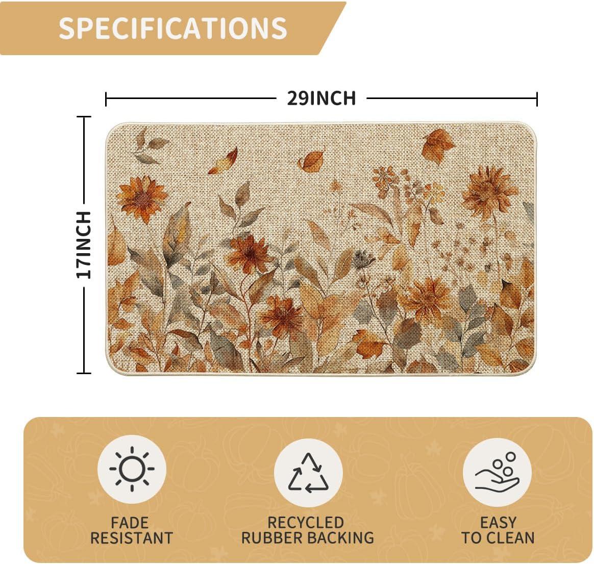 image:imageArtoid Mode Leaves and Flowers Fall DoormatAutumn Home Decor LowProfile Switch Rug Door Mat Floor Mat for Indoor Outdoor 17x29 Inch