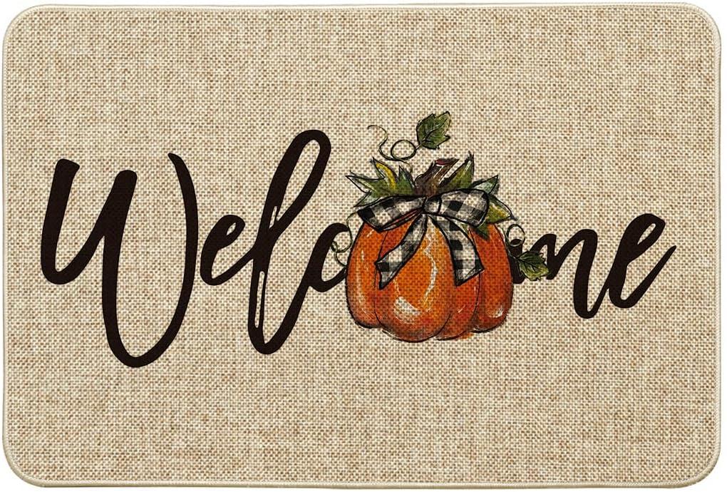image:imageArtoid Mode Orange Pumpkin Fall Welcome Doormat Autumn Home Decor LowProfile Switch Rug Door Mat Floor Mat for Indoor Outdoor 17x29 InchBeige
