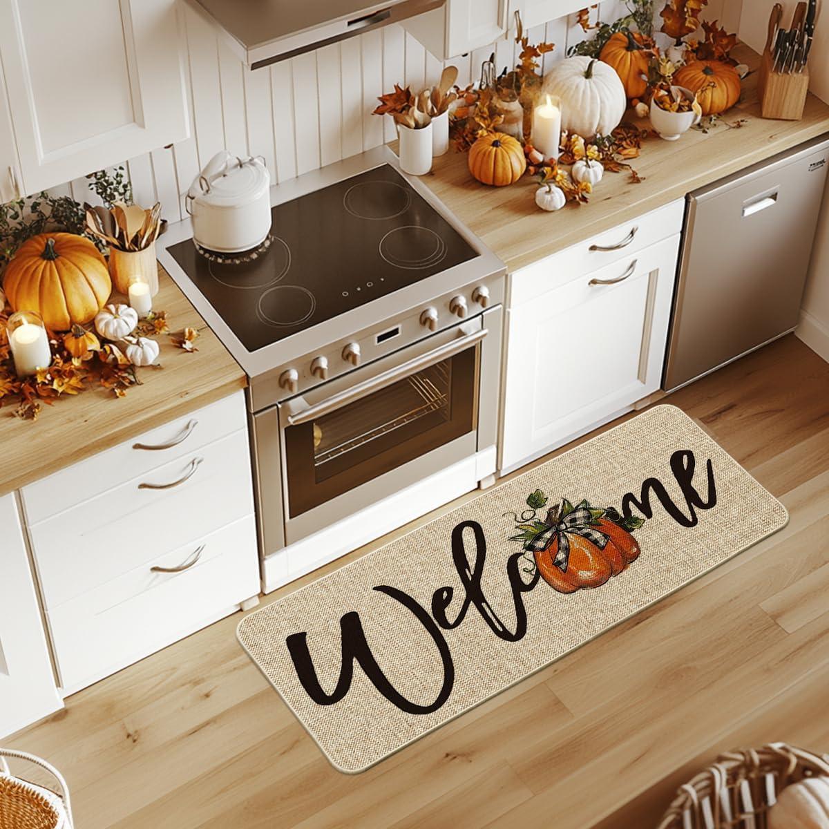 image:imageArtoid Mode Orange Pumpkin Fall Welcome Doormat Autumn Home Decor LowProfile Switch Rug Door Mat Floor Mat for Indoor Outdoor 17x29 InchBeige