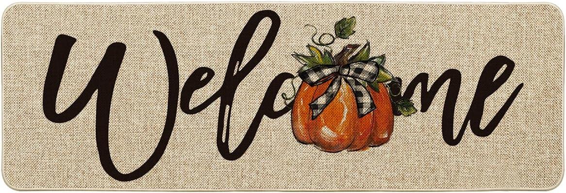 image:imageArtoid Mode Orange Pumpkin Fall Welcome Doormat Autumn Home Decor LowProfile Switch Rug Door Mat Floor Mat for Indoor Outdoor 17x29 InchBeige