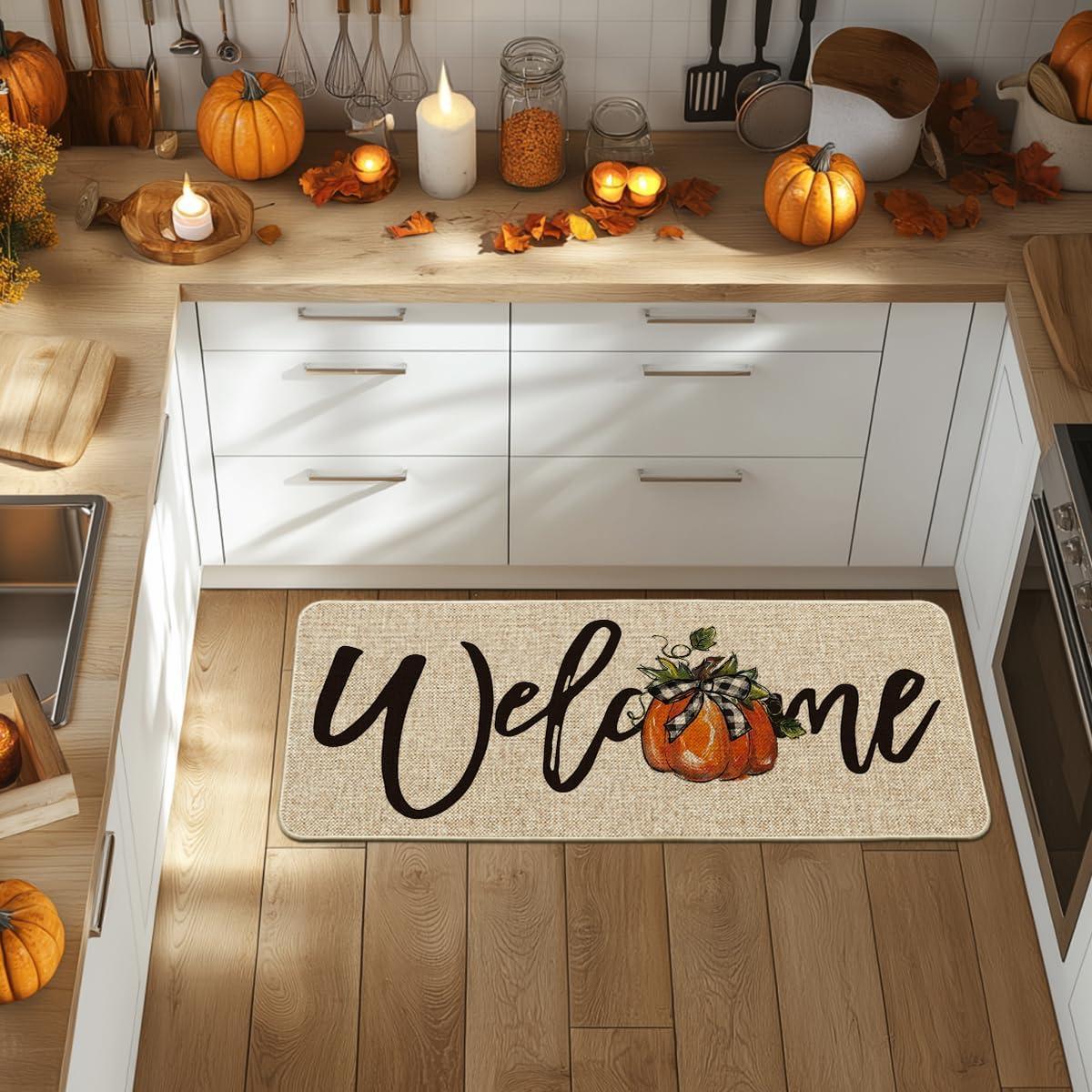 image:imageArtoid Mode Orange Pumpkin Fall Welcome Doormat Autumn Home Decor LowProfile Switch Rug Door Mat Floor Mat for Indoor Outdoor 17x29 InchBeige