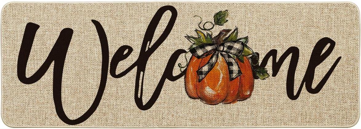 image:imageArtoid Mode Orange Pumpkin Fall Welcome Doormat Autumn Home Decor LowProfile Switch Rug Door Mat Floor Mat for Indoor Outdoor 17x29 InchBeige