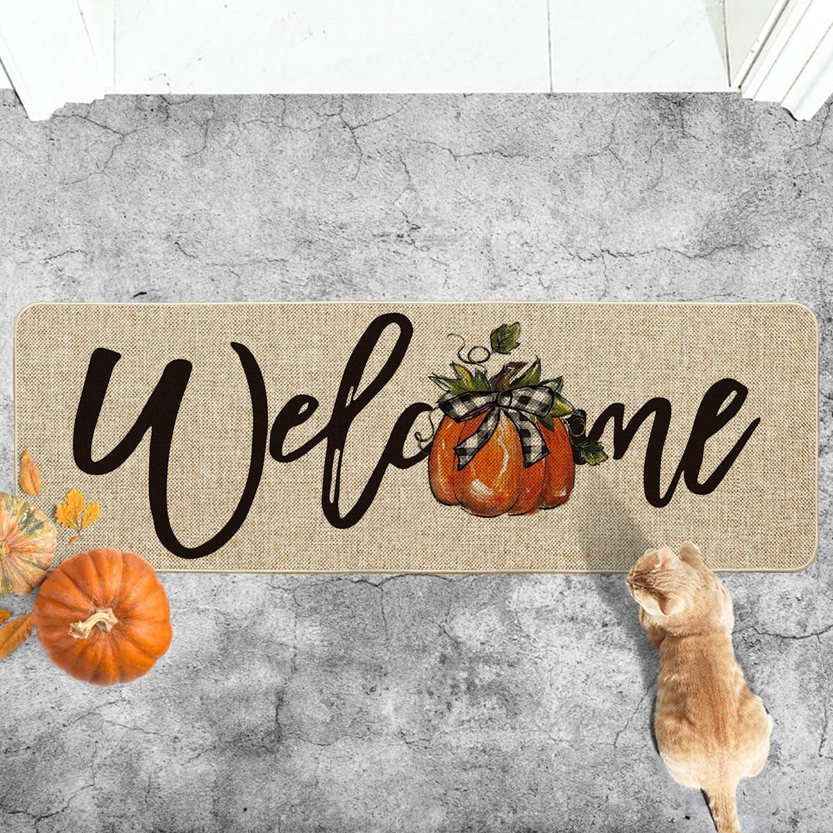 image:imageArtoid Mode Orange Pumpkin Fall Welcome Doormat Autumn Home Decor LowProfile Switch Rug Door Mat Floor Mat for Indoor Outdoor 17x29 InchBeige